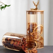 Aesco Geyik Temalı Altın Renk Detaylı Cam Saklama Kavanozu, 9X15 cm
