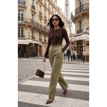 Lela Bol Paça Yüksek Bel Kemerli Pantolon Bayan Pantolon 6923807