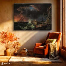 Holda Props Kanvas Tablo Fırtınalı Deniz ve Gemi Enkazı Sanat Tablosu Duvar Dekorasyonu