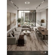 Nesrin Modern Dikey Geçişli Mozaik Desen Kaymaz Jel Taban Halı Krem