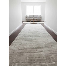 Nesrin Kaymaz Jel Taban Modern Kesme Yolluk Salon Halısı Krem Kahve Kendine Desenli