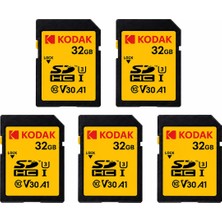 Kodak 5'li 32GB Sd Hafıza Kartı Uhs-I U3 V30 A1 Class 10 4K Ultra Hd Memory Card