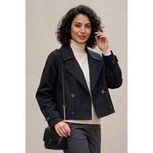 Moda Erva 34 Mevsimlik Su Geçirmez Ince Kumaş Crop Trençkot