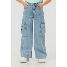 Dmb Boys & Gırls Geniş Paça Wide Leg Kargo Cepli Jean Kız Çocuk Kot Pantolon