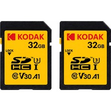 Kodak 2'li 32GB Sd Hafıza Kartı Uhs-I U3 V30 A1 Class 10 4K Ultra Hd Memory Card