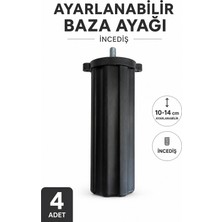Dünya Sünger 4 Adet Ayarlanabilir Baza Ayağı 10-14 cm Incediş – Vidalı Siyah Plastik Yatak ve Mobilya Ayağı
