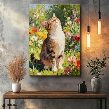 Holda Props Kanvas Tablo Çiçekli Bahçe Kedi Hayvan Tablosu Duvar Dekorasyonu