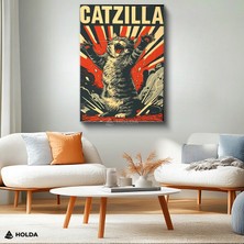 Holda Props Kanvas Tablo Catzilla Kedi Hayvan Tablosu Duvar Dekorasyonu