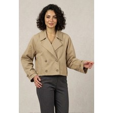 Moda Erva 34 Mevsimlik Su Geçirmez Ince Kumaş Crop Trençkot
