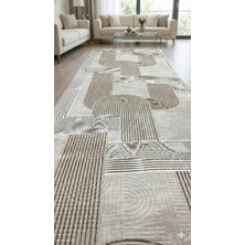 Nesrin Jel Taban Kaymaz Modern Krem Kahve Yuvarlak Desen Kesme Halı Yolluk