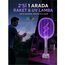 Flyonlook Şarjlı Sinek ve Sivrisinek Öldürücü Raket, 2’si 1 Arada UV Mor Işıklı Standlı Lamba, 500 mAh Pil, 3 Saat Kullanım