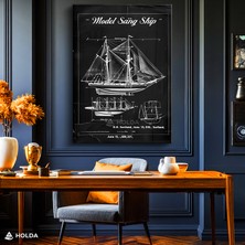 Holda Props Kanvas Tablo Yelkenli Gemi Teknik Çizim Taşıt Temalı Tablo Duvar Dekorasyonu