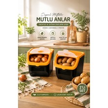 Porsima 1506 Turuncu 2'li Çok Amaçlı Plastik Patates Soğan Sarımsak Saklama Kutusu 12L