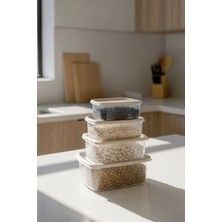 Kitchen Life 4'lü Dikdörtgen Saklama Kabı Seti (0,25ML-0,5ML-0,75ML-1.2 Lt) Istiflenebilir