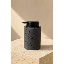 Klarhaus Terra Stoneware Traverten Dokulu Siyah Pompalı Dekoratif Sıvı Sabunluk 500 ml , 13 x 7.5 cm