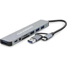 İntora USB 3.0 & Combo Hub Audio Kart Okuyucu 8 Port - Gri HDX7828