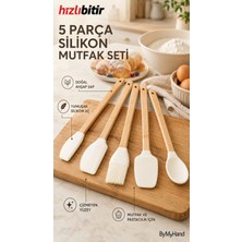 By My Hand Bymyhand Ahşap Saplı Slikon Uçlu Slikon Mutfak ve Pasta Yapım Hazırlık 5'li Set