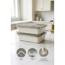 Kitchen Life 2'li Stainless Paslanmaz Çelik Vakumlu Saklama Kabı,fırın ve Kek Kabı 800 ml Lunch Box