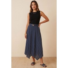 Moda Erva 34 Puantiyeli Asimetrik Kesim Şifon Etek