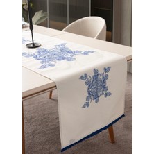 Bohem Dekoratif Dijital Baskılı Keten Runner 45×140 cm Saçaklı