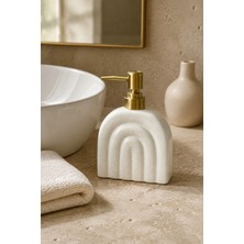 Klarhaus Mary Dekoratif Minimal Tarzda Seramik Sabunluk – Altın Renkli Pompalı, Kemer Desenli Tasarım ,16 x 11 x 5 cm