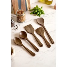 Kitchen Life 5 Parça Akasya Servis Takımı - Akasya Servis Kaşık Spatula Kepçe Seti Servis Seti