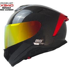Kuzey Motor X340 Novax Red Carbon Kapalı Model Kask (Kırmızı Camlı+Güneş Vizörlü)
