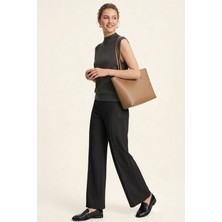 Moda Erva 34 Yüksek Bel Dikiş Detaylı Palazzo Wide-Leg Kumaş Pantolon