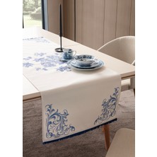 Bohem Dekoratif Dijital Baskılı Keten Runner 45×140 cm Saçaklı
