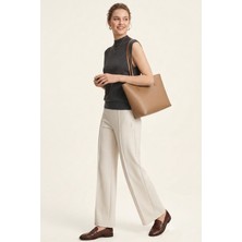 Moda Erva 34 Yüksek Bel Dikiş Detaylı Palazzo Wide-Leg Kumaş Pantolon
