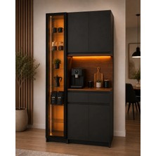 İmobsan Noir Antrasit Kahve Köşesi – %100 Mdf, Kumandalı Neon Led, Reflekte Cam, 200×100×40 cm