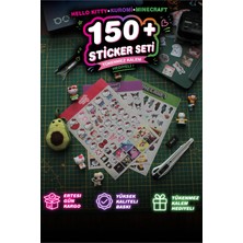 Menejer 150'li Hello Kitty, Kuromi & Minecraft Sticker Seti - Kalem Hediyeli Defter, Laptop Çıkartma Paketi, Tükenmez Kalem Hediyeli