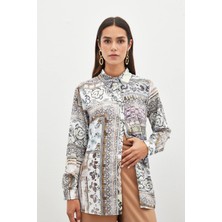 Sateen Klasik Desenli Gömlek - Camel