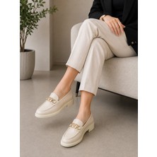 Zenora Kadın Loafer Makosen Casual Tokalı Günlük Bej Ayakkabı