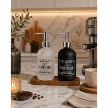 Trend Home Life Ahşap Standlı Siyah Beyaz Cam Sıvı Sabunluk Seti - 2'li Mutfak Banyo Sabunluk