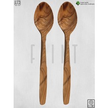 Flint Zeytin Ağacı Tahta Kaşık 2’li Set – Doğal El Yapımı Ahşap Mutfak Kaşığı 22 cm