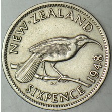 Banknoting Yeni Zelanda 6 Pence 1948 Kral 6. George 19,3 Mm.