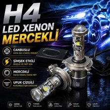 Carlone Mercekli H4 Beyaz LED Xenon-Ufuk Çizgisi+Şimşek Etkili+Canbuslı LED Xenon