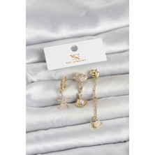 Oneol Yayınevi Pirinç Gold Renk Zirkon Taşlı Deniz Temalı 3'LÜ Kadın Küpe 5886 - 1OL7755-8113