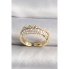 Oneol Yayınevi Pirinç Gold Renk Zirkon Taşlı Inci Detay Vıp Seri Kadın Yüzük 5886 - 1OL1121-6178