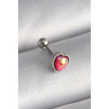 Oneol Yayınevi 316L Çelik Gümüş Renk Kırmızı Mineli Kalp Tragus Piercing 5886 - 1OL8974-8555