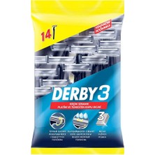 Derby Samurai 3 Tıraş Bıçağı 10+4'lü Paket Hassas Ciltler için 3 Bıçaklı Manuel Tıraş Seti