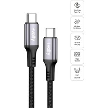 Volty Type C Hızlı Şarj Kablosu | Type-C To Type-C, 60W, 480MBPS, 1.2m, Pd, Dayanıklı Örgü (SIYAH-V0201009)