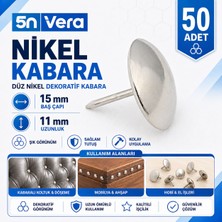 5n Vera 50 Adet 15 mm Düz Nikel Kabara Çivisi | Koltuk Döşeme Mobilya Ahşap Dekoratif Raptiye
