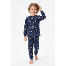 Isobel Yeni Sezon Uzay Baskılı % 100 Pamuk Süprem Erkek Çocuk Pijama Takımı