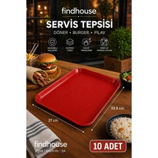10 Adet Kırmızı Servis Tepsisi 27X33,5CM Fast Food , Burger , Döner , Pizza , Pilav , Büfe , Cafe
