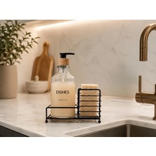Zürih Collection Modern Siyah Tekli Sıvı Cam Sabunluk – Bambu Kapaklı - Şeffaf Cam- Tezgah Üstü