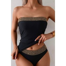 Moda Erva 34 Straplez Gold Örgü Detaylı Tankini Takımı