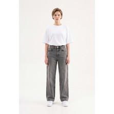 Machinist Kadın Efektli Loose Fit Jean Pantolon Gri