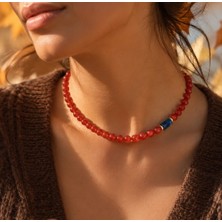 Sinem Şanlı Atelier Vega Fasetli Kırmızı Akik & Lapis Lazuli Doğal Taş Kolye